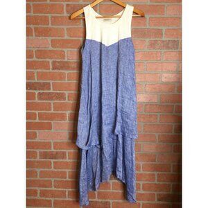 Sartoria Saracena Womens Linen Layered Dress Pullover Slightly Loose Blue Size X
